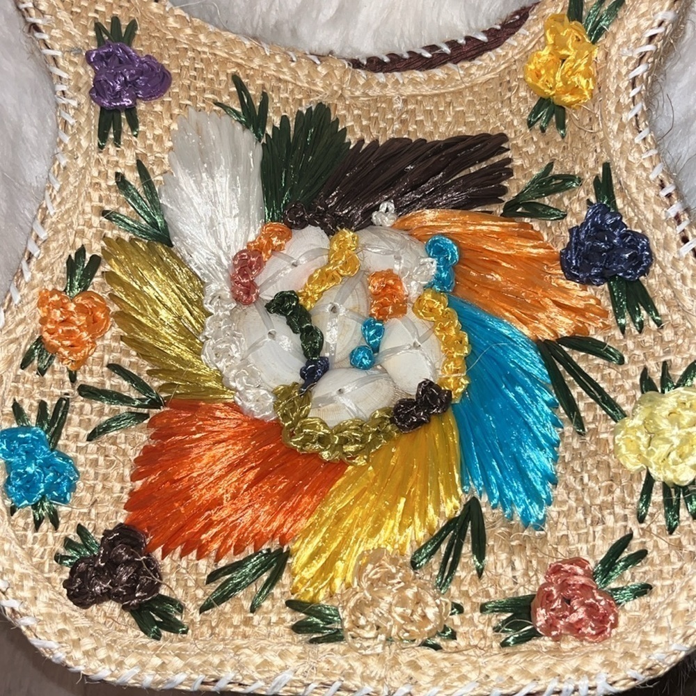 Colorful tropical beachy vintage straw handbag purse beautiful colorful flowers - Picture 11 of 12